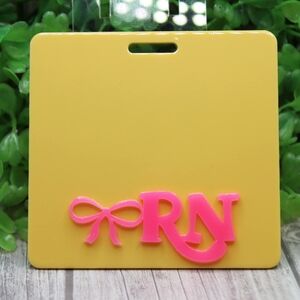 Yellow and Pink RN Badge Buddy - Letters Are Glow In The Dark